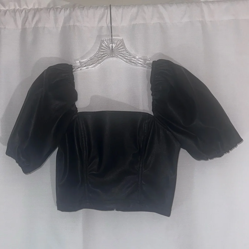 H&M Leather Puff Sleeve Corset Top - Picture 1 of 5
